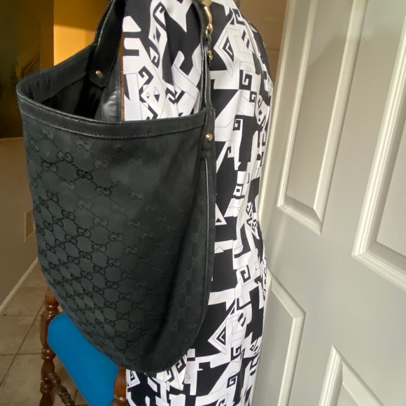 Vintage Gucci Large Black Canvas Logo Hobo Bag - Picture 5 of 10